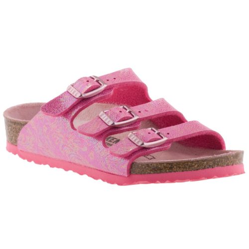 BIRKENSTOCK KIDS FLORIDA málna/szivárvány csillogós 3 csatos bio papucs