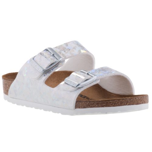 BIRKENSTOCK KIDS ARIZONA ezüst hologramos 2 csatos (keskeny) bio papucs