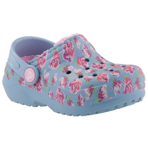 CROCS CLASSIC LINED CLOG világoskék/rózsa virág mintás BUNDÁS papucs